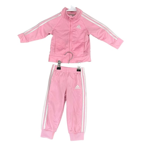 adidas Other - Adidas‎ Girls Baby 9 Months Pink Track Suit Jacket Pants Active Sports Stripes